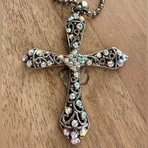Premier Designs Sparkling Cross Pendant Necklace With Aurora Borealis Crystals